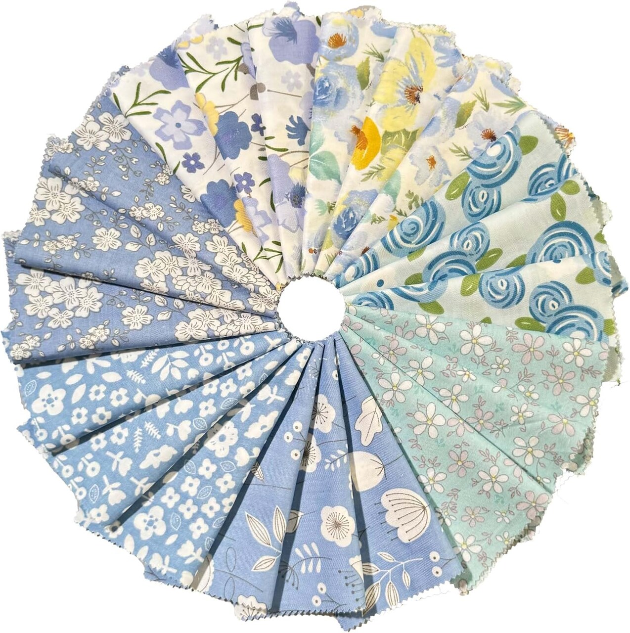 42Pcs - 100% Cotton Boys Fabric Squares,5 Inch Quilting Supplies Clearance Blue Floral